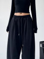 Y2K Harajuku Wide Leg Sweatpants Women Streetwear Baggy Oversize Gray Sports Pants High Waist Drawstring Casual Joggers Trousers.