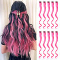 Synthetic Hair Extensions With One Clip Heat Resistant Rainbow Hair Piece For Kid Women Long Curly Wavy Style Colorful Hair10Pcs. 