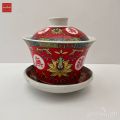 Teacup cup tea water glass mid-autumn tea with lotus leaf red ceramic auspicious dragon pattern. 