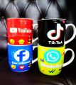 Youtube mug,facebook mug,watsap mug and tik tok logo mug  of Ceramic. 