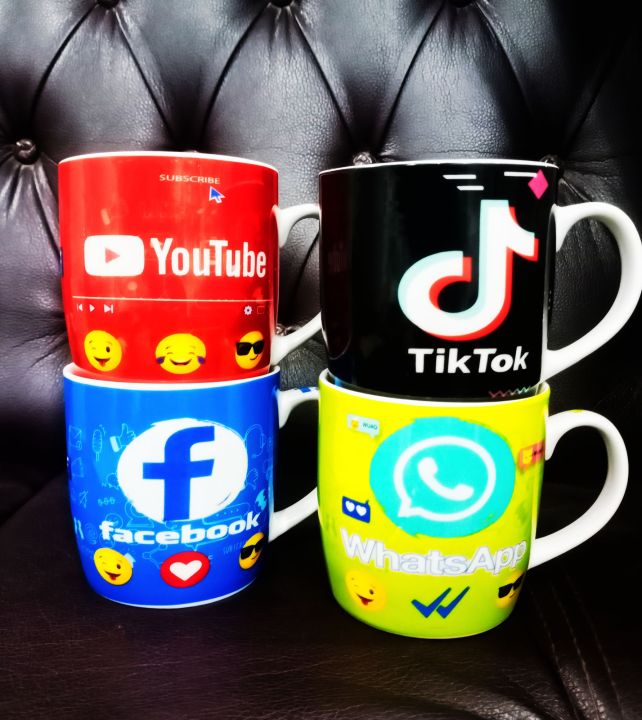 Youtube mug,facebook mug,watsap mug and tik tok logo mug  of Ceramic