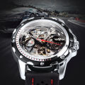 WINNER Sports Outdoor Automatic Watch for Men Luminous Hands Black Skeleton Mechanical Watches Luxury Brand  Strap Clock. 