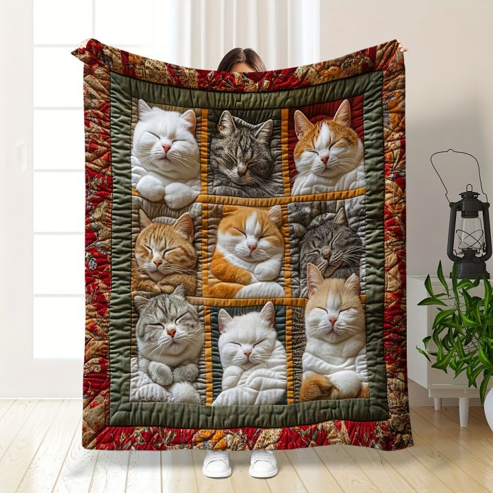 Cozy Cat Lover's Plush Fleece Throw Blanket - Perfect for Sofa Naps, Office Breaks & Christmas DecorCozy Cat Lover's Plush Fleec