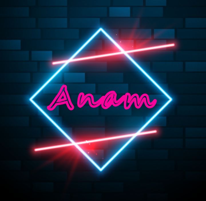 Anam name design in neon light on acrylic sheet