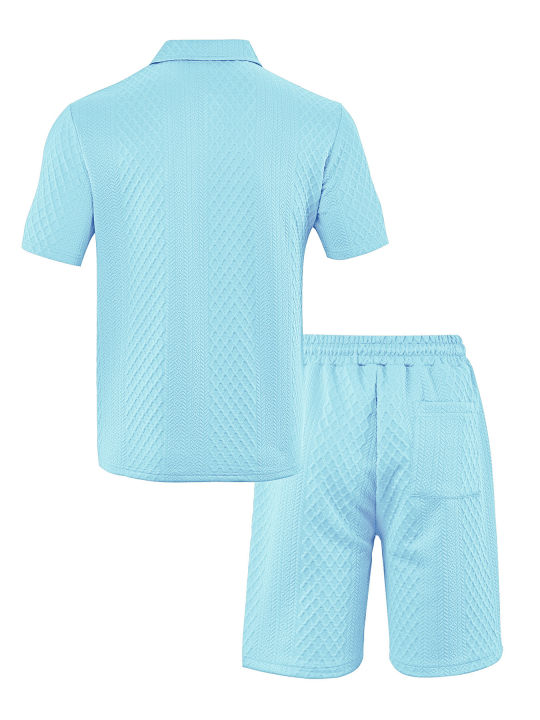 2025%20Summer%20New%20Men's%20Casual%20Sportswear%20Polo%20Shirt%20With%20A%20Lapel,%20Men's%20Short-sleeved%20Shirt%20And%20Shorts,%20Jacquard%20Texture%20Suit%20-%20Image%203
