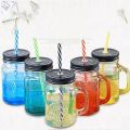 1pes Glass Mason Jar With Handle Straw & Lid mug. 