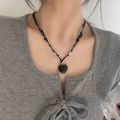 Korean beads love necklace dark heart sweet butterfly style cool light luxury clavicle chain adjustable. 
