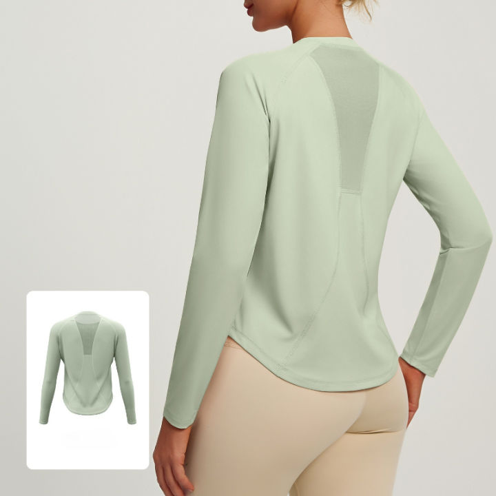 2026%20Spring%20Summer%20New%20Women's%20Yoga%20Top%20Loose%20Mesh%20Breathable%20Sports%20Long%20Sleeve%20T-shirt%20Basic%20Solid%20Color%20Top%20Riding%20Clothes%20-%20Image%205