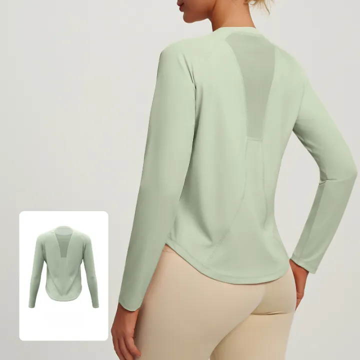 2026%20Spring%20Summer%20New%20Women's%20Yoga%20Top%20Loose%20Mesh%20Breathable%20Sports%20Long%20Sleeve%20T-shirt%20Basic%20Solid%20Color%20Top%20Riding%20Clothes%20-%20Image%205