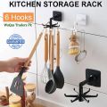 360 Degrees Self-Adhesive Hook Kitchen Bathroom Storage Hanger Wall Hanging Cabinet Shelf Rotating Folding Hooks Foldable Rotatable Mounted Organizer Holder Moisture Proof Swivel Seamless Hangers Mount Adhesive. 
