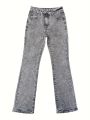 Fashion Women's Gray Low-Rise Slim Fit Bootcut Jeans, Y2K Style, Snow Wash, Streetwear Elegant Denim Pants. 