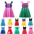 Children's Casual Dress for Girls Mermaid Rapunzel Dress One-Shoulder Sling Short Sleeve Princess Costume Summer Casual Vest.