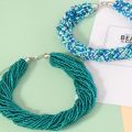 1pc Bohemian Green Blue Fashionable Elegant Simple Multi Layer Rice Bead Necklace Women's Clavicle Chain.