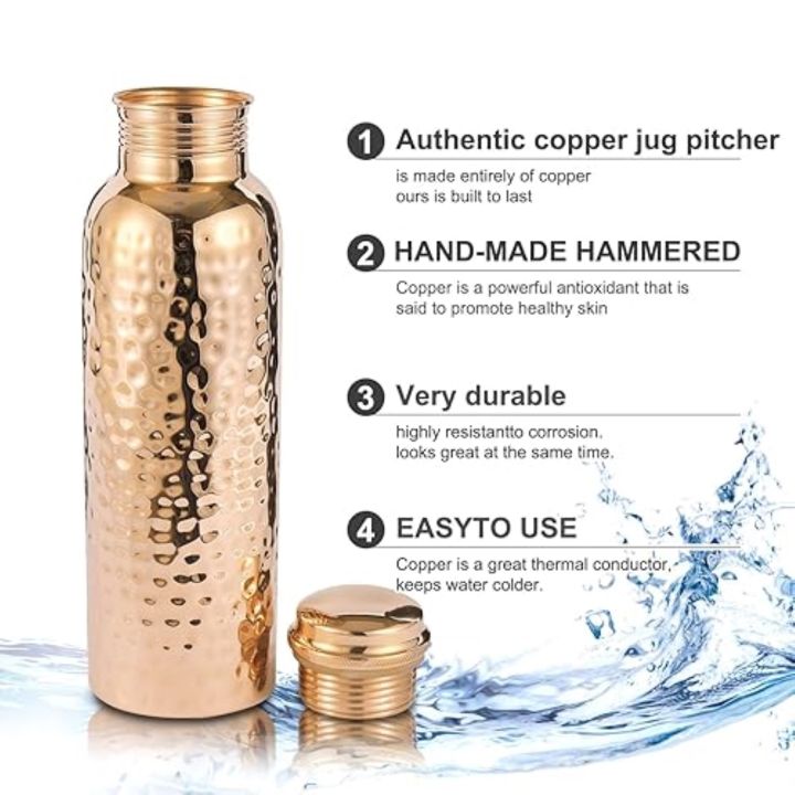Pure Copper Shiny Water Bottle For Health Benefits - 1Ltr