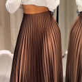 HXAO Women's Pleated Skirt Summer Brown Ruffle Skirt Cylinder Pleats Mid Waist Midi Skirt Fashion Elegant Women Long Skirt 2025.