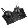 Women Corset Crop Top Gothic Black Leopard Faux Leather Push Up Overbust Corset Bustier Bra with Straps Fashion Streetwear.