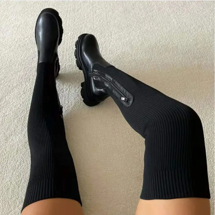 Women%20Thick%20Sole%20Boots%202024%20Autumn%20Winter%20Breathable%20Knitting%20Sock%20Ladies%20Thigh%20High%20Boots%20Stretch%20Round%20Toe%20Shoes%20Plus%20Size%2043%20-%20Image%203
