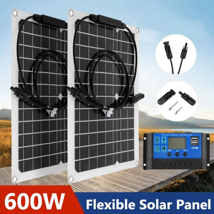 30W-600W Flexible Solar Panel 12V Battery Charger Dual USB With 10A ...