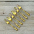 6-Piece Golden Stainless Steel Fork Set – Luxury Printed Design | Random Design. 