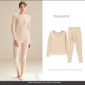 Thermal Underwear Set for Women Fleece Lined Base Layer Tops Bottoms Free-cutting Seamless Crew Neck Long Sleeved Long Johns. 