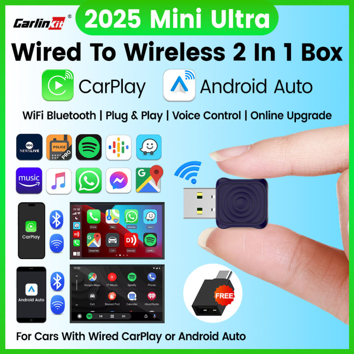 CarlinKit 5.0 Mini Ultra Wireless Adapter Wireless CarPlay Android Auto ...