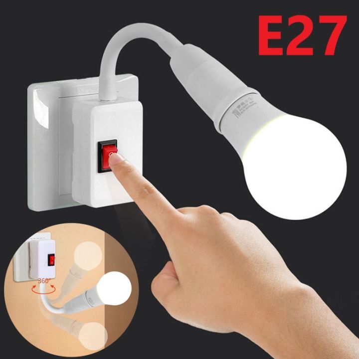 E27 Direct Plug in Swivel Head E27 Socket Bulb Holder with Switch EU Plug LED Table Lamp Hose Steering Lever Lamp Base