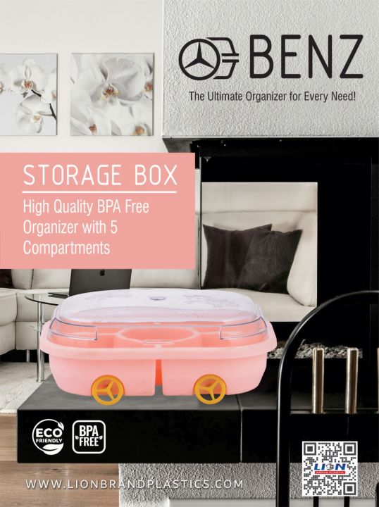 Benz 5 Compartments Storage Box With Attached Crystal Lids (With Wheels ...