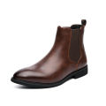 New Chelsea Boots Men Shoes PU Brown Fashion Versatile Business Casual British Style Street Party Wear Classic Ankle Boots. 
