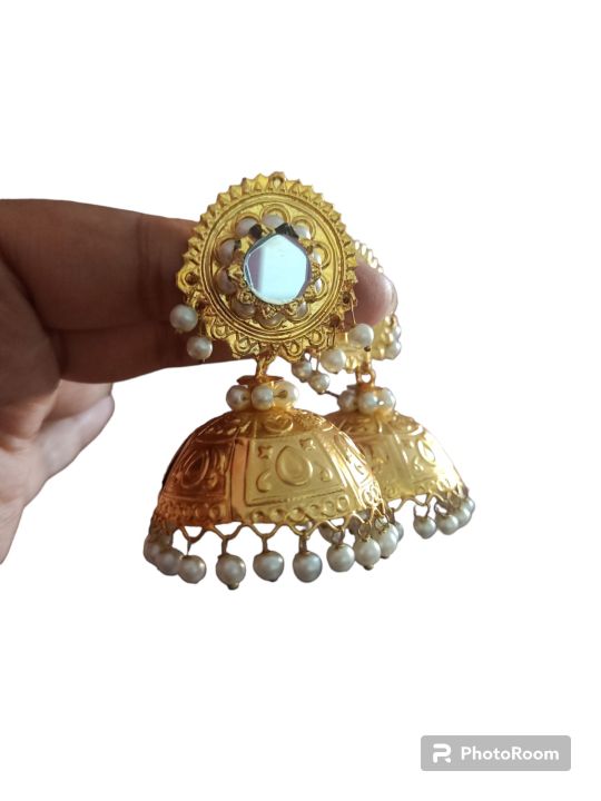 Saraiki jhumki golden beautiful for girls bridal wedding ethnic meenakari earrings