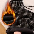 Winter Plaid Wide-Legged Pants for Women High-Waisted and Loose Fit Fleece-Lined Thickened Lamb Wool Casual and Warm Pants. 
