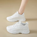 White Sneakers Women 2024 New Leather Chunky Sneakers Women's Sports Shoes Thick Tennis Vulcanized Shoes Basket Platform Shoes.