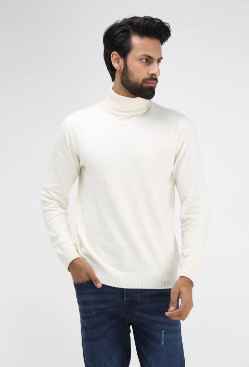 men's high neck sweater White