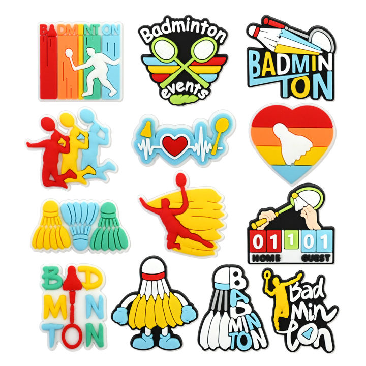 Badminton Sports Hole Shoe Charms PVC Clog Buckles Shuttlecock Racket Player Heart DIY Sandal Athlete Decor Sports Lover 