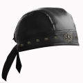 Black Leather Skull Bandana Motorcycle Helmet – Edgy Halloween for Urban Biker Cosplay.
