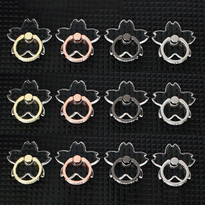 Transparent Sakura Finger Ring Stand Sticker Folding 360 Degree Rotation Cute Clear Ring Holder for iPhone Samsung Xiaomi Huawei