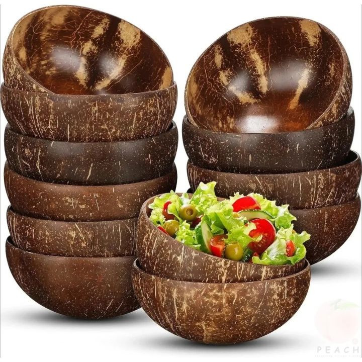Polished Coconut Bowls and Wooden Spoon Sets Natural Coconut Salad Smoothie Bowls for Kitchen Women Decoration