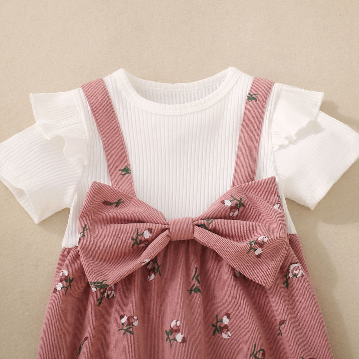 Summer%20female%20infant%20floral%20print%20short-sleeved%20overalls%20and%20bow%20headgear%20-%20Image%203