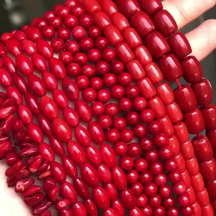 Natural Red Coral Bead Irregular Chip Drum Drop Rice Round Loose Stone Beads for Jewelry Making DIY Handmade Craft Bracelet 15''