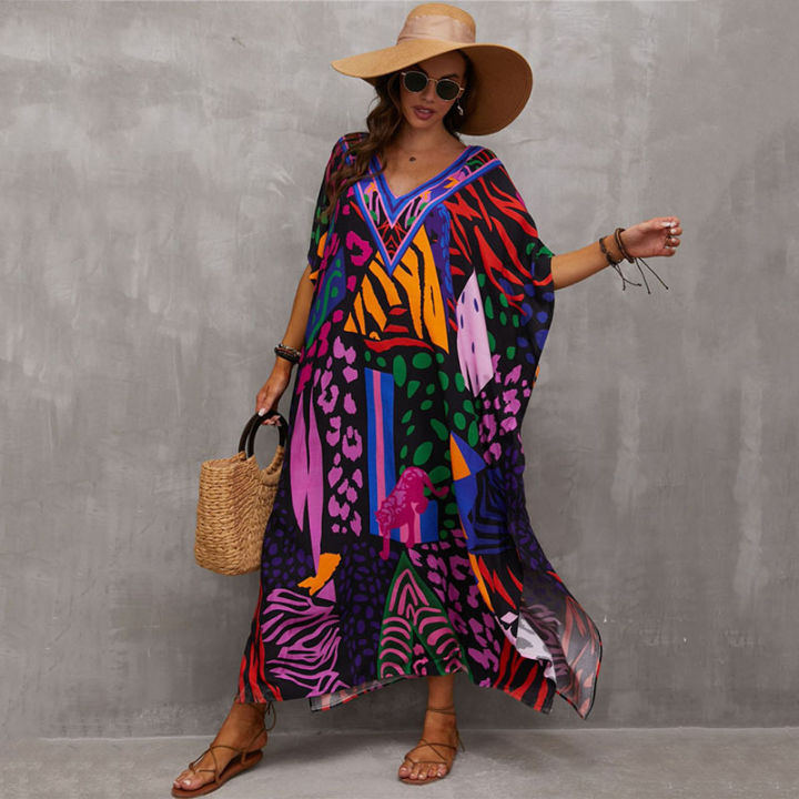 Vacation%20Outfit%20Plus%20Swimsuit%20Kaftan%20Dresses%20for%20Women%20Plus%20Size%20Bathing%20Suit%20Cover%20Up%20Caftan%20Maxi%20Beach%20Dresses%20-%20Image%204