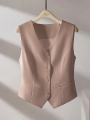 Vintage V-neck Suit Vest Elegant Women's Casual Single-breasted Sleeveless Jacket Fashion Slim Solid Color Vest Simple and Chic. 