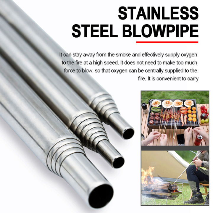 Blow Fire Tube Mouth Blowpipe Outdoor Stainless Steel Telescopic Fire Blower Mini Portable Camping Cooking Blowing Fire Stick