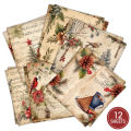 Victorian Christmas Scrapbook Paper Set,12 sheets Poinsettia Birds Santa Patterns Decorative Craft Paper for Journal DIY Crafts.