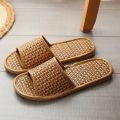 Spring and summer bamboo woven rattan and grass lovers straw mat slippers indoor wooden floor home linen slippers. 