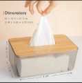 Tissue Box, Facial Tissue Dispenser Box with Bamboo Wood Lid, Transparent Container, Modern Minimalist Design. 