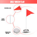 Golf Putting Practice Set with Stainless Steel Cup Base and Flagpole with Triangular Flag for Indoor and Outdoor Training Access. 