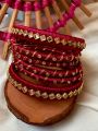 Silk thread and kundan bangles set - 6 piece deep red gorgeous churi - Colour can be customised. 