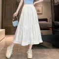 Casual Vintage Women Skirt Matching Chic Lady's White Skirt Sweet Girl's Cake Skirt Elastic Waist A-Line Mid Length Flare Skirt.