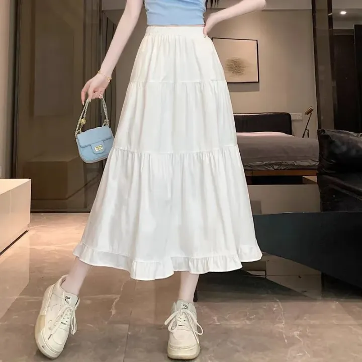Casual%20Vintage%20Women%20Skirt%20Matching%20Chic%20Lady's%20White%20Skirt%20Sweet%20Girl's%20Cake%20Skirt%20Elastic%20Waist%20A-Line%20Mid%20Length%20Flare%20Skirt%20-%20Image%205