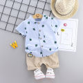 Infant Toddler Summer Full Print Cactus Pattern Short Sleeve Shirt And Shorts Set Outdoor Standing Collar Two-Piece Outfit. 