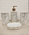 4 Pcs - Ceramic Bathroom Accessories Set with Soap Holder, Toothbrush Holder, Soap Dish- White Black Color. 